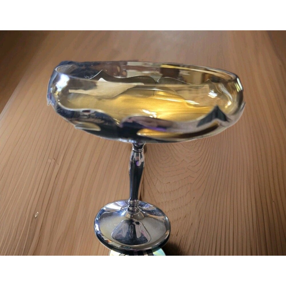 Vintage Farber Bros Krome Kraft Amber Glass Compote Dish Art Deco Stemmed Bowl